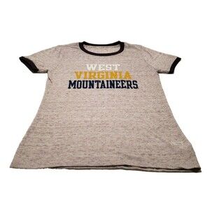 West Virginia Mountaineers Camp David Women XL Ringer Tee Shirt NWOT WVU Gray
